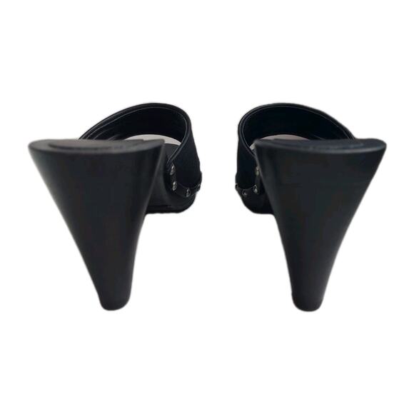 COACH Brenda Womens Shoe Sandal Sz 7 Wood Heel Black Metal Signature Logo A0871 - Picture 6 of 12